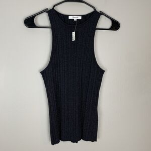 NWT Madewell Crop Tank Top Medium Black Shimmer Cross straps Stretch Sleeveless